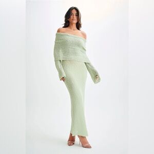 Boucle Off Shoulder Maxi Dress